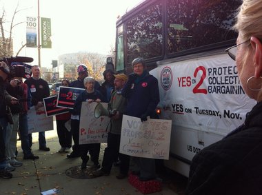 My mother supporting Right to Work in Michigan (The 5 foot tall Chicana holding a sign)